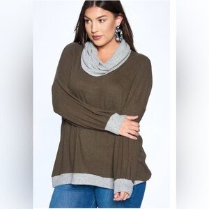 New!Plus Size Olive Cowl Neck Casual Drop Balloon Sleeve Top Size 1X 2X 3X